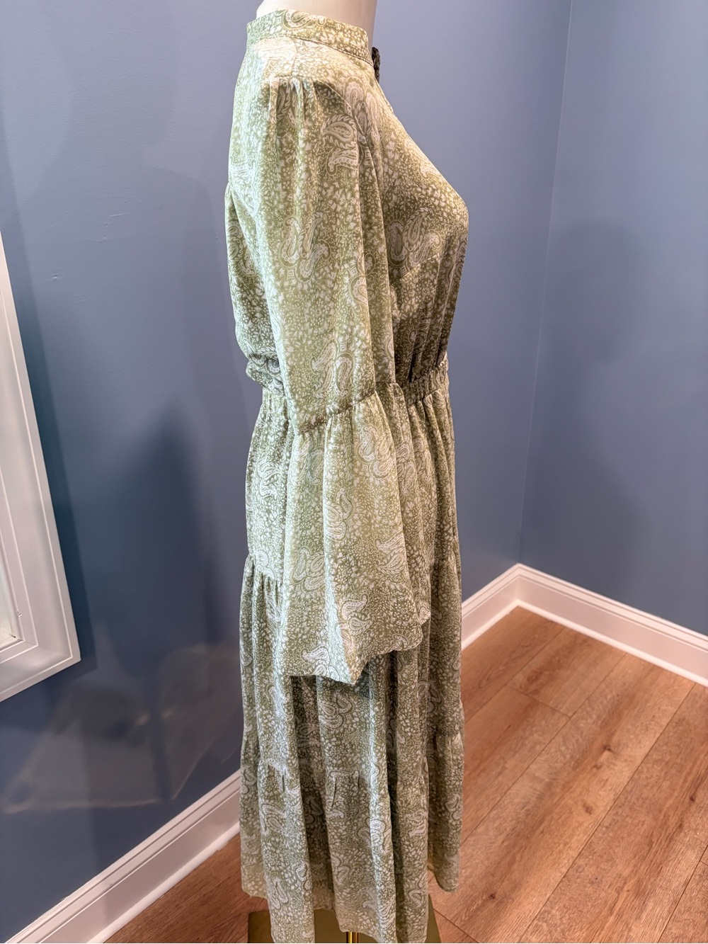 Michael Michael Kors Olive Green Paisley Midi Dress Small Boho - Picture 6 of 9